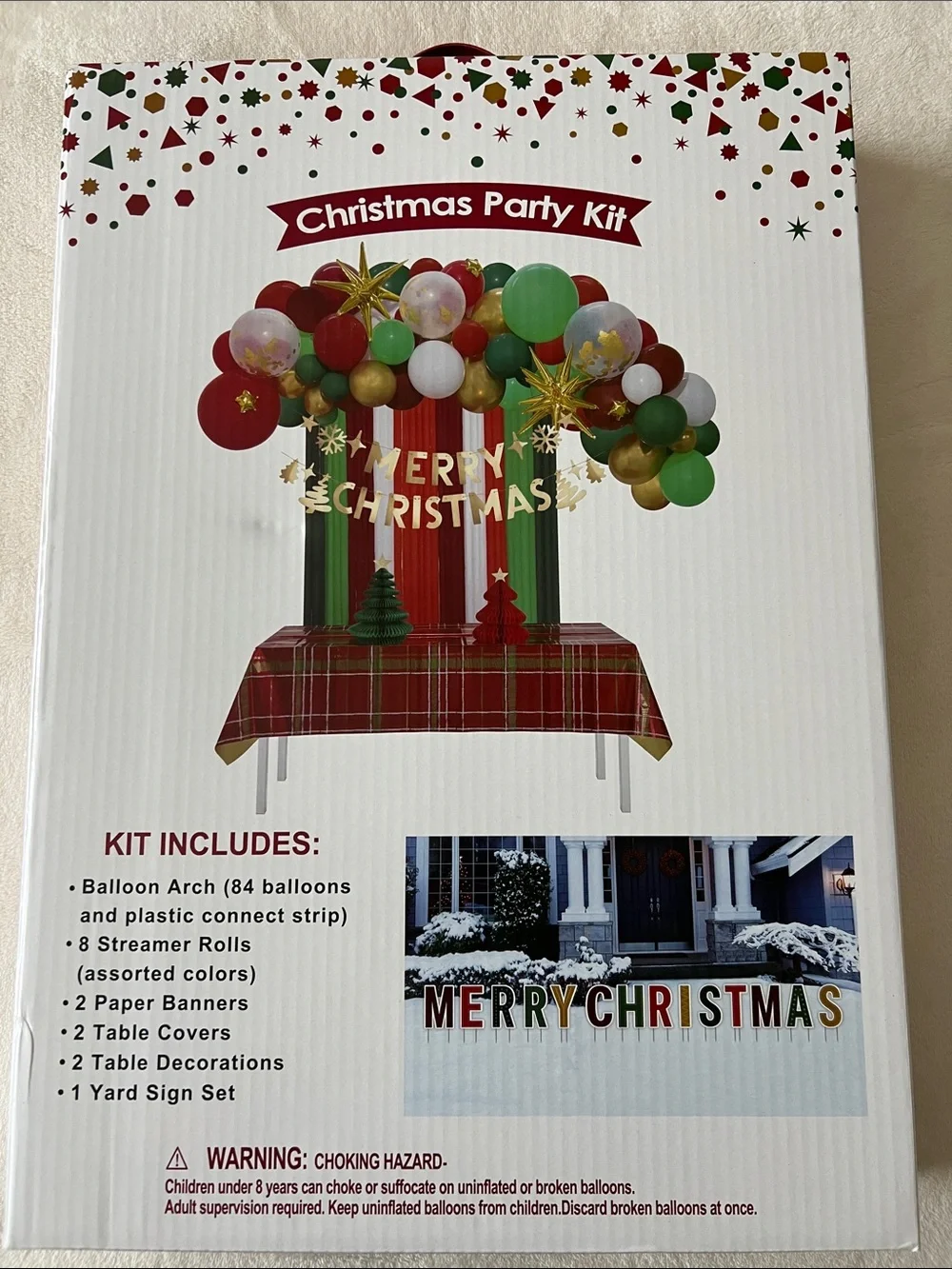 Christmas Party Kit - Red, Green, White & Gold party set for Tables, Room & Yard